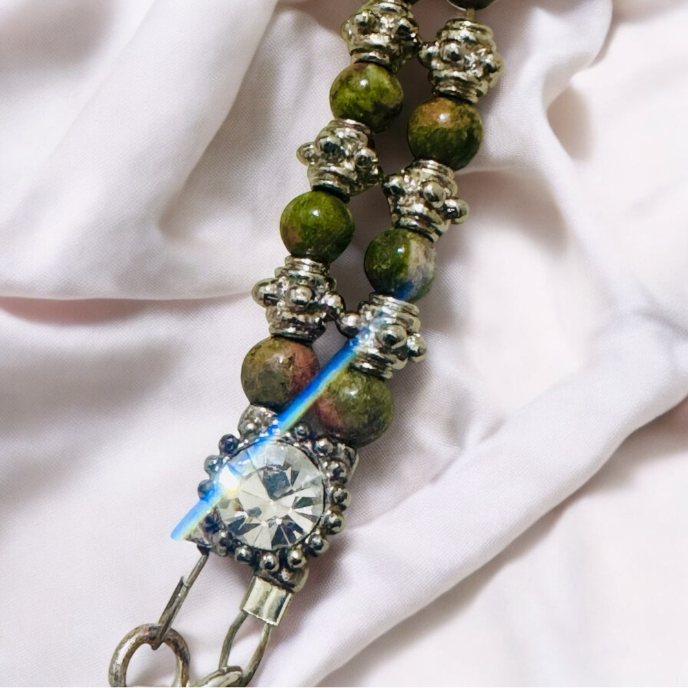 Handcrafted Silver & Glass Pendant with Unakite & Pink Jasper Silver Necklace - Picture 12 of 17